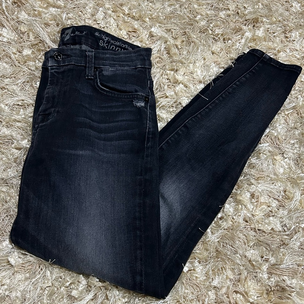 7 For All Mankind | Women's Black Faded Skinny Jeans Size 25